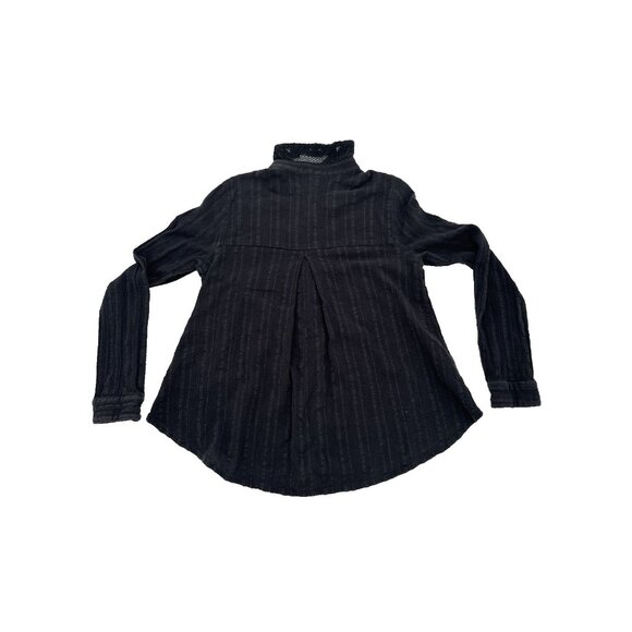 Free People dark Grey Long Sleeve Shirt Lace 100% cotton blouse collard sexy - Picture 3 of 13